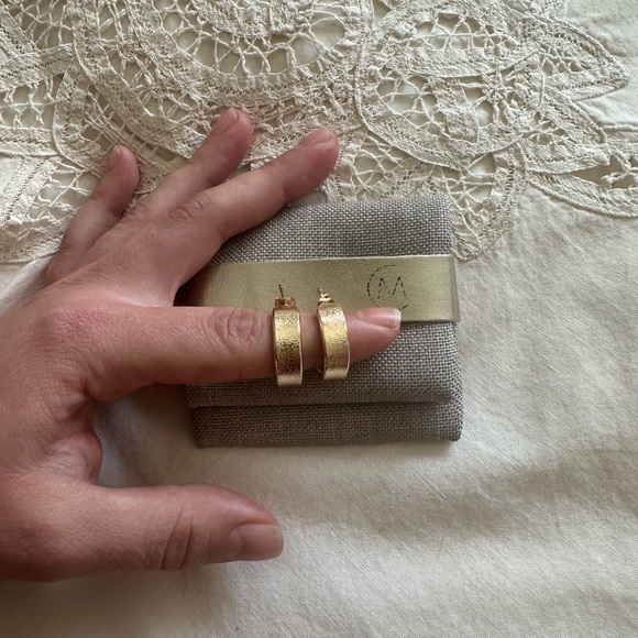 24k Gold Plated Textured Hoop Earrings - Picture 6 of 10